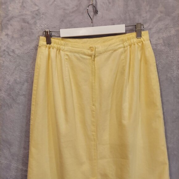 Adolfo Studio Womans 14 Skirt Yellow Linen Cotton lined Midi Career Preppy - Picture 8 of 13